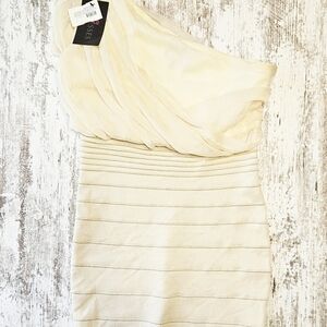 Womens Sexy Dress Size Large Ivory White Asymmetrical Chiffon One Shoulder Dress